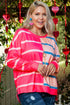 Stripe Patchwork Crewneck Plus Size Long Sleeve Top