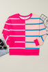 Stripe Patchwork Crewneck Plus Size Long Sleeve Top
