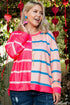 Stripe Patchwork Crewneck Plus Size Long Sleeve Top