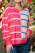 Stripe Patchwork Crewneck Plus Size Long Sleeve Top