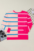 Stripe Patchwork Crewneck Plus Size Long Sleeve Top