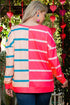 Stripe Patchwork Crewneck Plus Size Long Sleeve Top