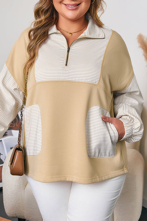 Stripe Patchwork French Terry Half Zip Sweatshirt