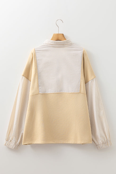 Stripe Patchwork French Terry Half Zip Sweatshirt