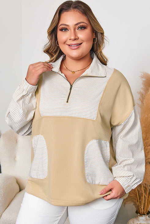 Stripe Patchwork French Terry Half Zip Sweatshirt