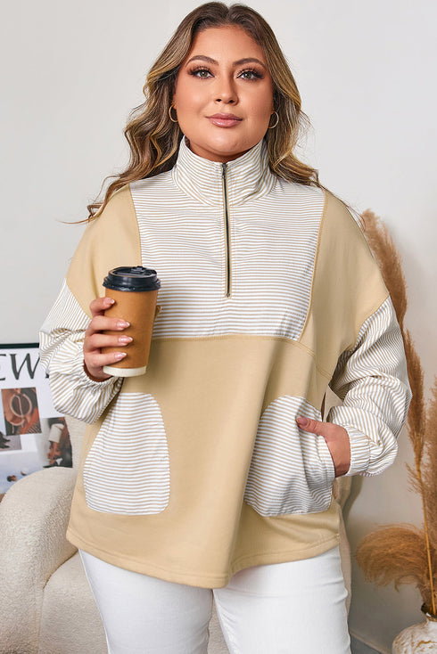 Stripe Patchwork French Terry Half Zip Sweatshirt