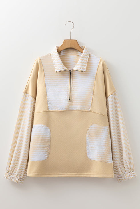 Stripe Patchwork French Terry Half Zip Sweatshirt