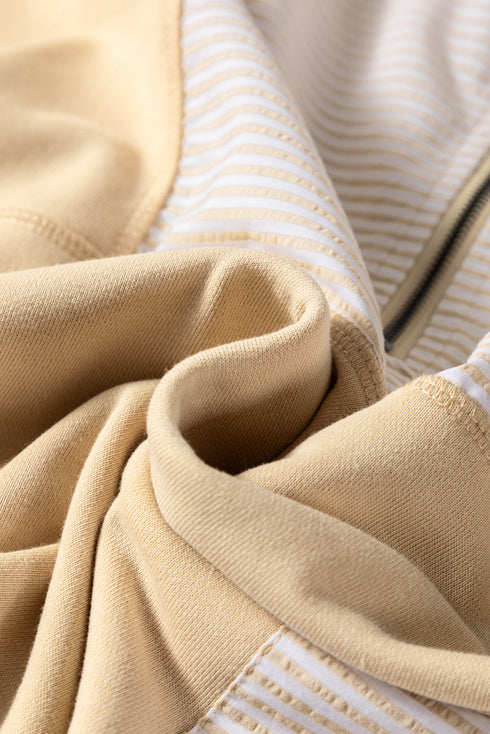 Stripe Patchwork French Terry Half Zip Sweatshirt