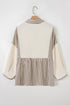 Stripe Patchwork Half Button Long Sleeve Peplum Blouse