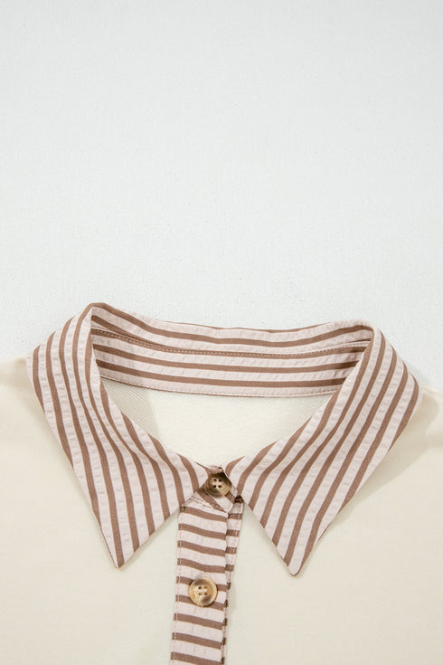 Stripe Patchwork Half Button Long Sleeve Peplum Blouse