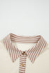 Stripe Patchwork Half Button Long Sleeve Peplum Blouse