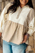 Stripe Patchwork Half Button Long Sleeve Peplum Blouse