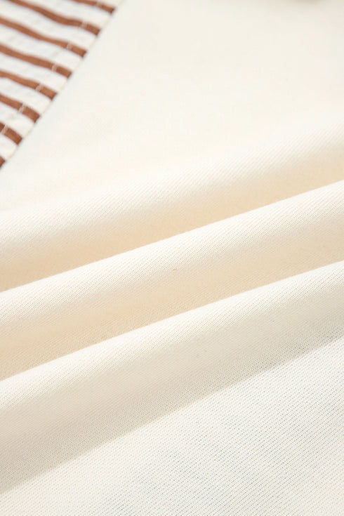 Stripe Patchwork Half Button Long Sleeve Peplum Blouse