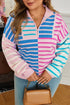 Stripe Patchwork Half Zip Plus Size Sweater