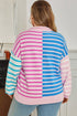 Stripe Patchwork Half Zip Plus Size Sweater