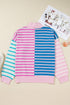 Stripe Patchwork Half Zip Plus Size Sweater
