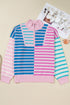 Stripe Patchwork Half Zip Plus Size Sweater