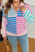 Stripe Patchwork Half Zip Plus Size Sweater
