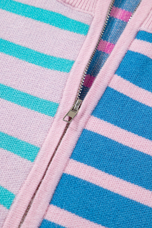 Stripe Patchwork Half Zip Plus Size Sweater