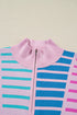 Stripe Patchwork Half Zip Plus Size Sweater
