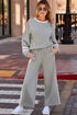 Stripe Patchwork Puff Sleeve Drawstring Wide Leg Pant Set