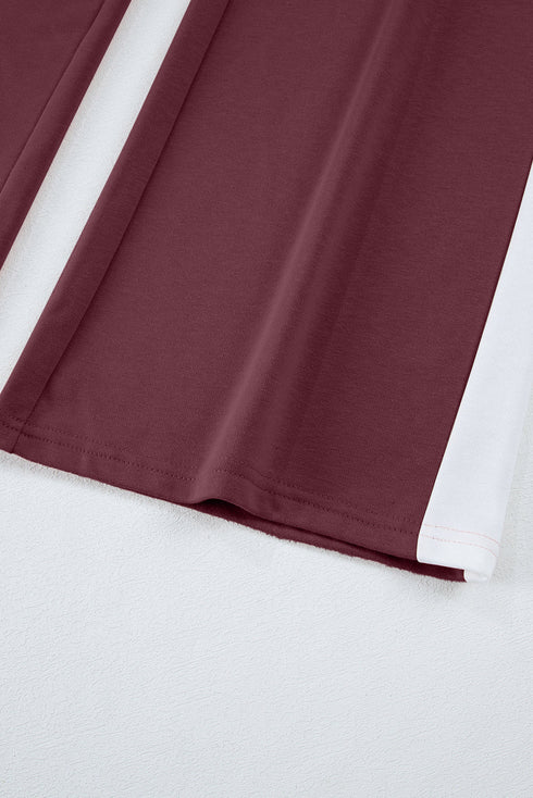 Stripe Patchwork Puff Sleeve Drawstring Wide Leg Pant Set