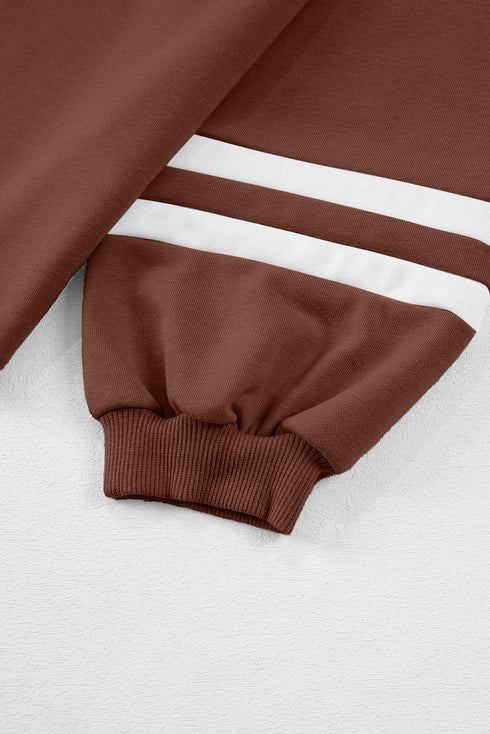 Stripe Patchwork Puff Sleeve Drawstring Wide Leg Pant Set