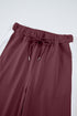 Stripe Patchwork Puff Sleeve Drawstring Wide Leg Pant Set