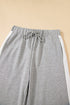 Stripe Patchwork Puff Sleeve Drawstring Wide Leg Pant Set