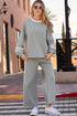 Stripe Patchwork Puff Sleeve Drawstring Wide Leg Pant Set