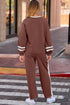 Stripe Patchwork Puff Sleeve Drawstring Wide Leg Pant Set