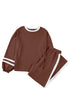 Stripe Patchwork Puff Sleeve Drawstring Wide Leg Pant Set
