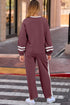 Stripe Patchwork Puff Sleeve Drawstring Wide Leg Pant Set