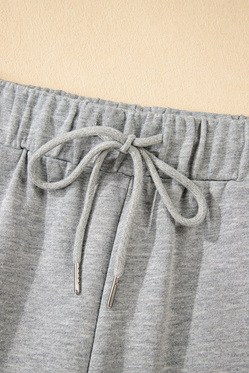 Stripe Patchwork Puff Sleeve Drawstring Wide Leg Pant Set