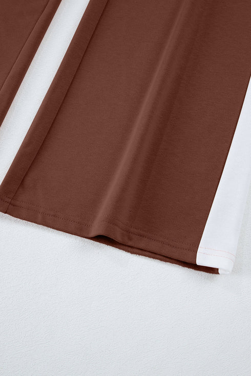 Stripe Patchwork Puff Sleeve Drawstring Wide Leg Pant Set