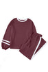 Stripe Patchwork Puff Sleeve Drawstring Wide Leg Pant Set