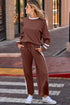 Stripe Patchwork Puff Sleeve Drawstring Wide Leg Pant Set