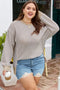 Stripe Patchwork Waffle Knit Ribbed Trim Long Sleeve Top