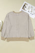 Stripe Patchwork Waffle Knit Ribbed Trim Long Sleeve Top