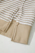 Stripe Patchwork Waffle Knit Ribbed Trim Long Sleeve Top