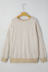 Stripe Patchwork Waffle Knit Ribbed Trim Long Sleeve Top