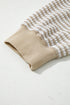 Stripe Patchwork Waffle Knit Ribbed Trim Long Sleeve Top