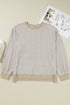 Stripe Patchwork Waffle Knit Ribbed Trim Long Sleeve Top