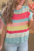 Stripe Pattern Hollow Out Knit Short Sleeve Sweater