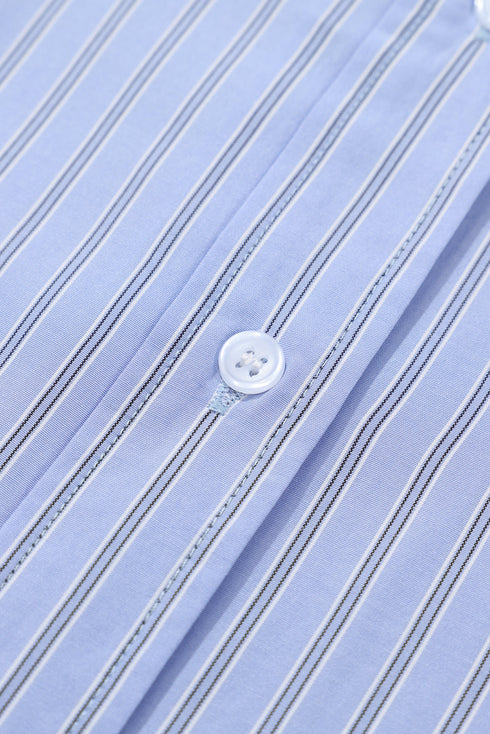 Stripe Pattern Oversized Drop Shoulder Button Up Long Sleeve Casual Shirt