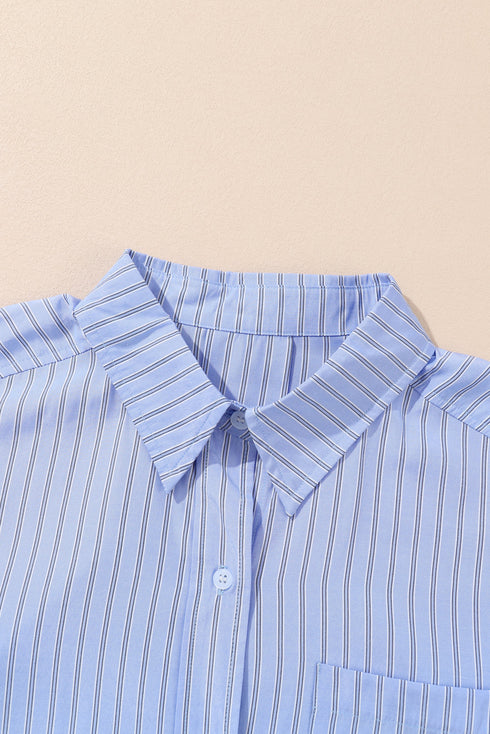 Stripe Pattern Oversized Drop Shoulder Button Up Long Sleeve Casual Shirt