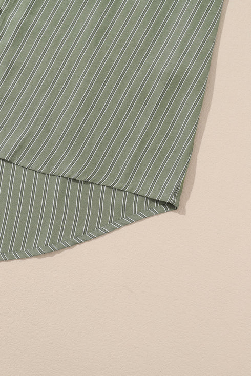 Stripe Pattern Oversized Drop Shoulder Button Up Long Sleeve Casual Shirt