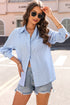 Stripe Pattern Oversized Drop Shoulder Button Up Long Sleeve Casual Shirt