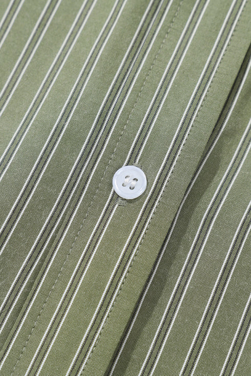 Stripe Pattern Oversized Drop Shoulder Button Up Long Sleeve Casual Shirt