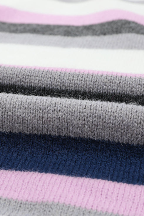 Stripe Plus Size Striped Hooded Knit Sweater